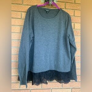 Simply Vera Vera Wang Charcoal Sweatshirt with Black Lace Hem